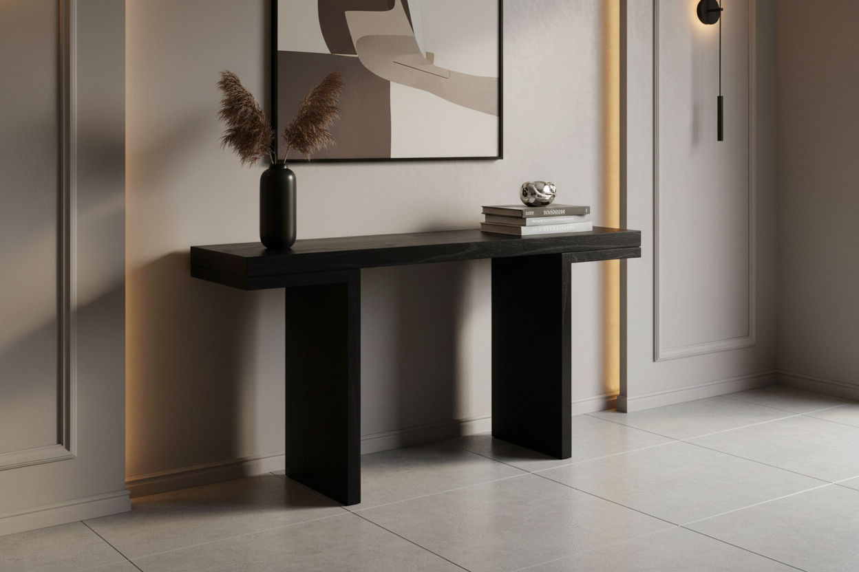 BRENTWOOD SOLID WHITE CEDAR CONTEMPORARY CONSOLE TABLE/HALL TABLE - BLACK - MyChocolateWood