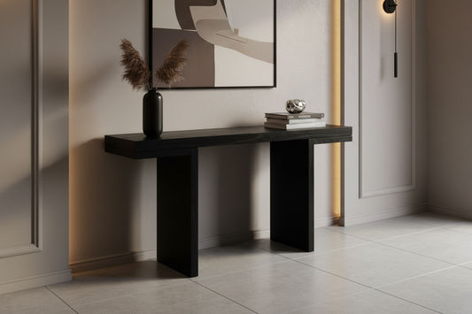 BRENTWOOD SOLID WHITE CEDAR CONTEMPORARY CONSOLE TABLE/HALL TABLE - BLACK - MyChocolateWood