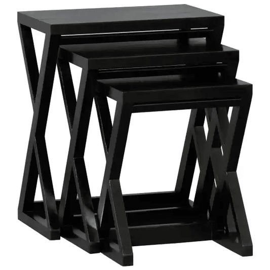 BRESCIA SOLID MAHOGANY NEST OF TABLES/SET OF 3 SMALL SOLID MAHOGANY TABLES IN BLACK - MyChocolateWood