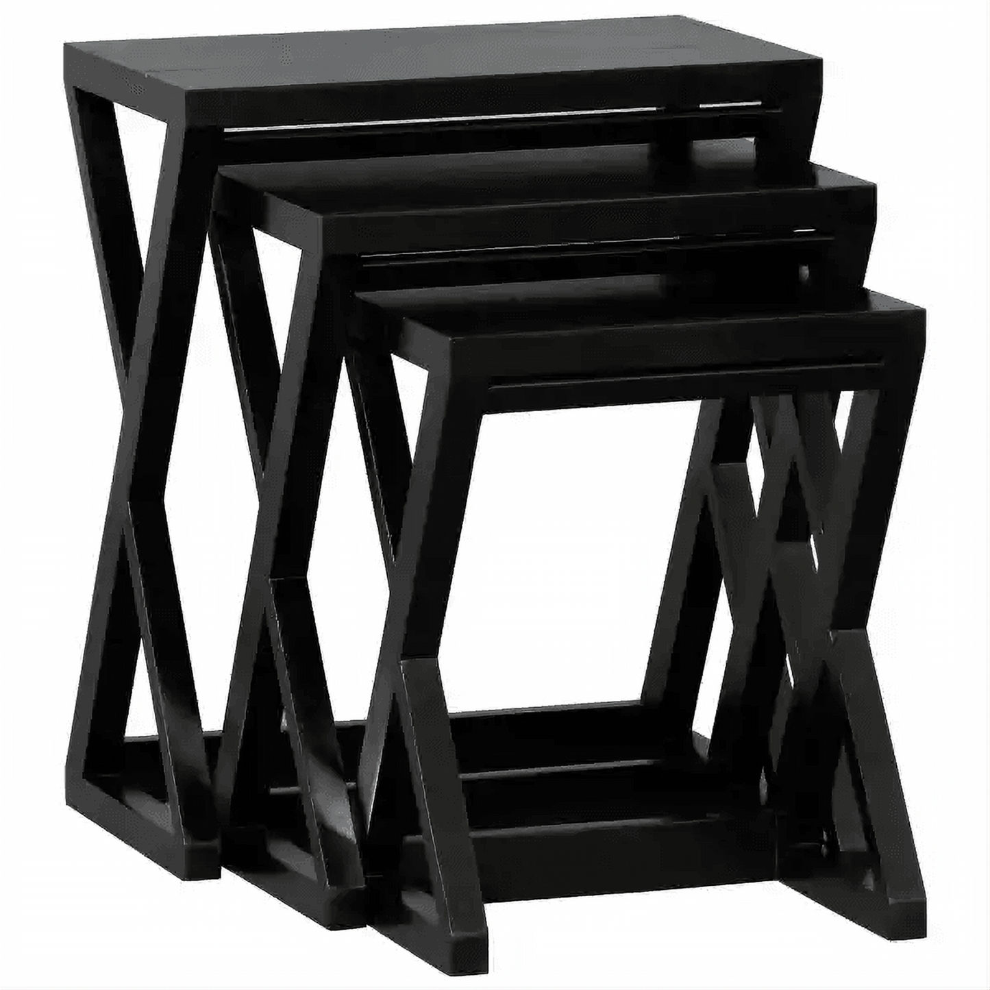 Brescia Solid Mahogany Nest of 3 Tables in Black - Chocolate Wood