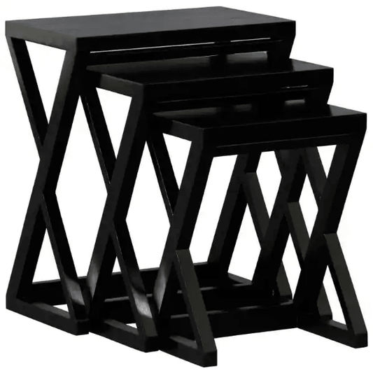 BRESCIA SOLID MAHOGANY NEST OF TABLES/SET OF 3 SMALL SOLID MAHOGANY TABLES IN BLACK - MyChocolateWood