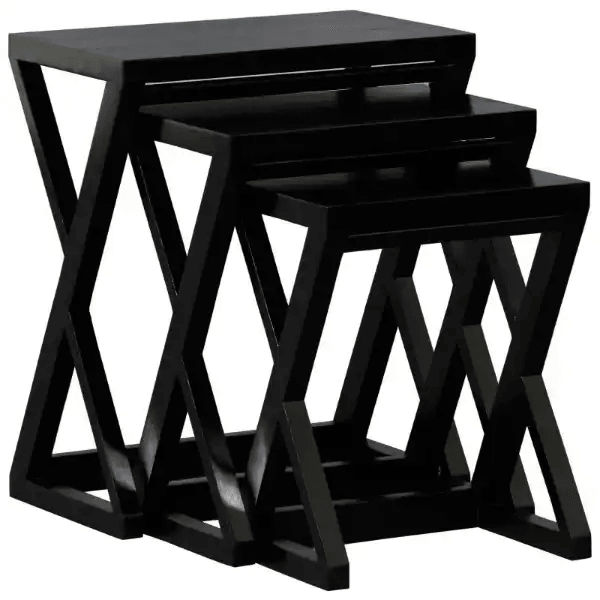BRESCIA SOLID MAHOGANY NEST OF TABLES/SET OF 3 SMALL SOLID MAHOGANY TABLES IN BLACK - MyChocolateWood