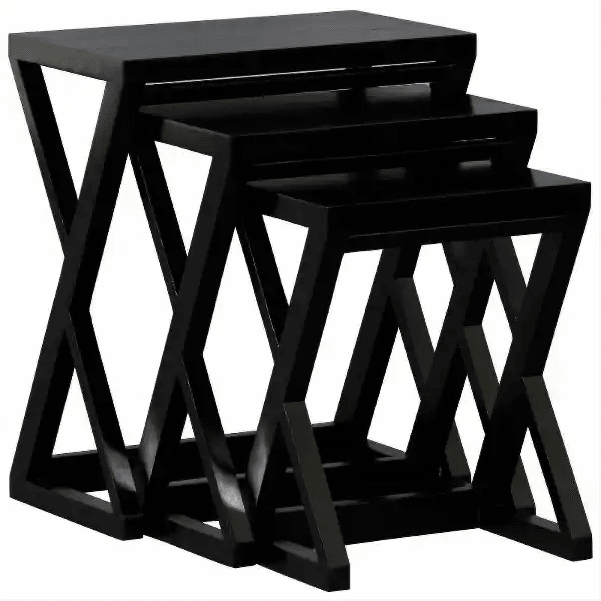 Brescia Solid Mahogany Nest of 3 Tables in Black - Chocolate Wood