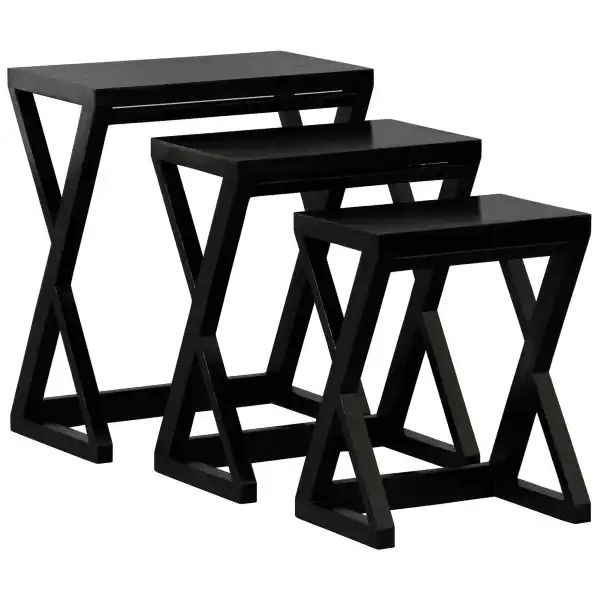 BRESCIA SOLID MAHOGANY NEST OF TABLES/SET OF 3 SMALL SOLID MAHOGANY TABLES IN BLACK - MyChocolateWood