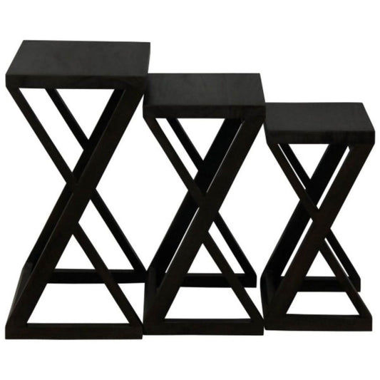 BRESCIA SOLID MAHOGANY NEST OF TABLES/SET OF 3 SMALL SOLID MAHOGANY TABLES IN CHOCOLATE - MyChocolateWood