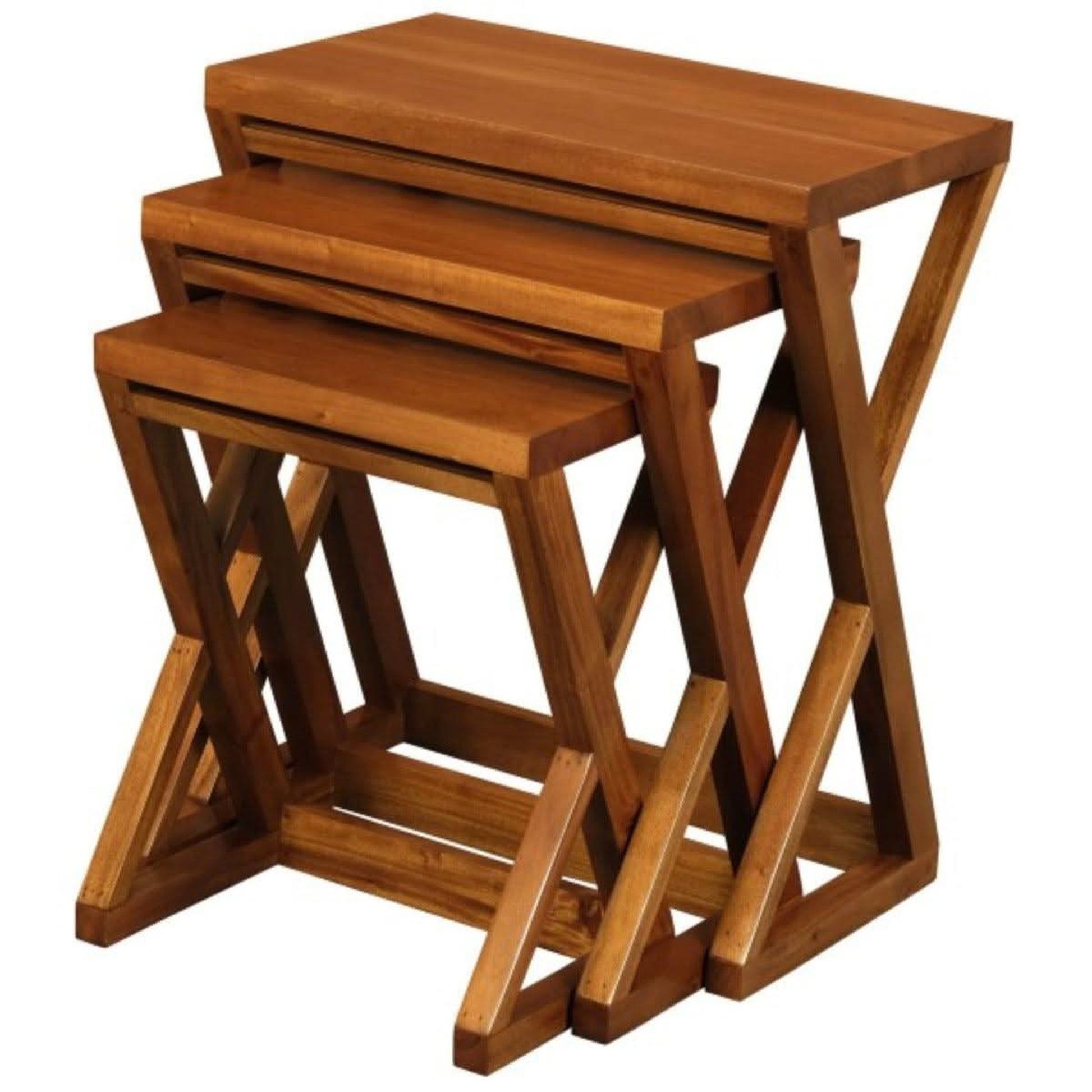 Brescia Solid Mahogany Nest of 3 Tables in Light Pecan - Chocolate Wood