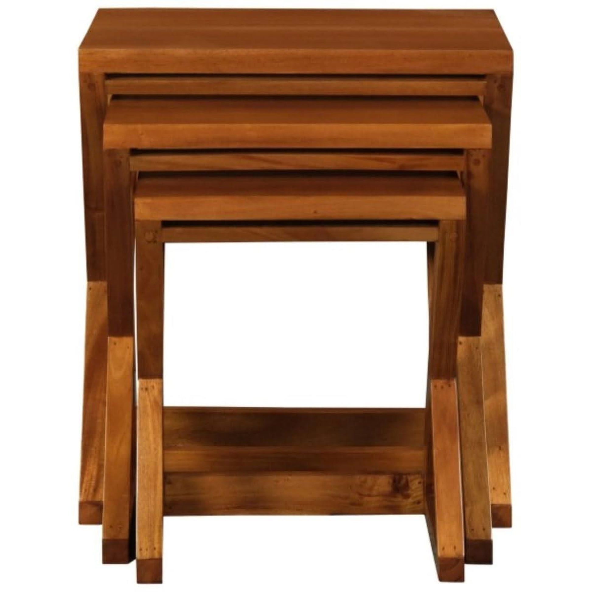 Brescia Solid Mahogany Nest of 3 Tables in Light Pecan - Chocolate Wood