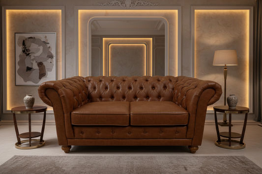 BRIGHTON 2-SEATER FABRIC SOFA/SETTEE/COUCH IN TAN - MyChocolateWood