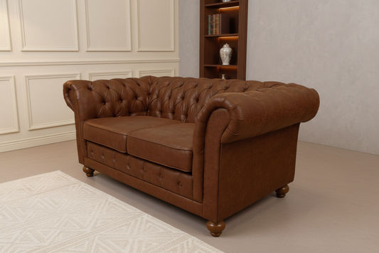 BRIGHTON 2-SEATER FABRIC SOFA/SETTEE/COUCH IN TAN - MyChocolateWood