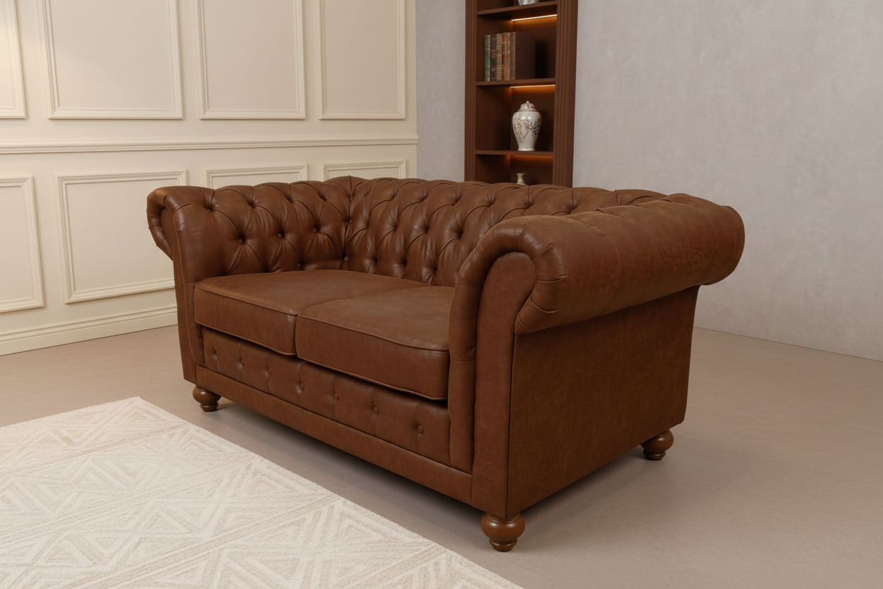 BRIGHTON 2-SEATER FABRIC SOFA/SETTEE/COUCH IN TAN - MyChocolateWood