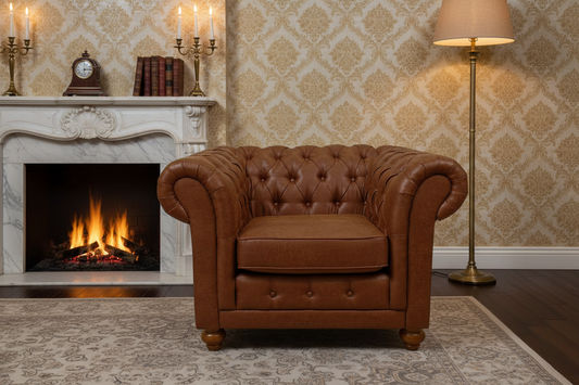BRIGHTON FABRIC ARMCHAIR IN TAN - MyChocolateWood