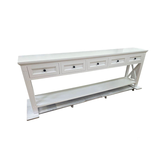 BRITTANY FRENCH PROVINCIAL CONSOLE TABLE /HALL TABLE 5 DRAWERS IN WHITE - MyChocolateWood