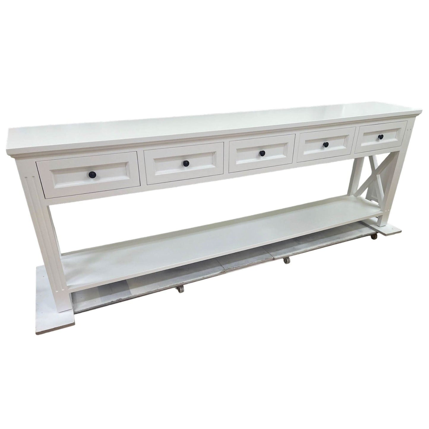 BRITTANY FRENCH PROVINCIAL CONSOLE TABLE /HALL TABLE 5 DRAWERS IN WHITE - MyChocolateWood