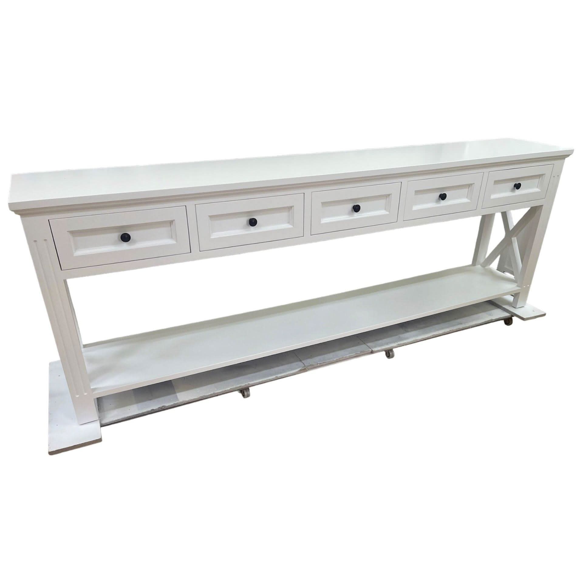 BRITTANY FRENCH PROVINCIAL CONSOLE TABLE /HALL TABLE 5 DRAWERS IN WHITE - MyChocolateWood
