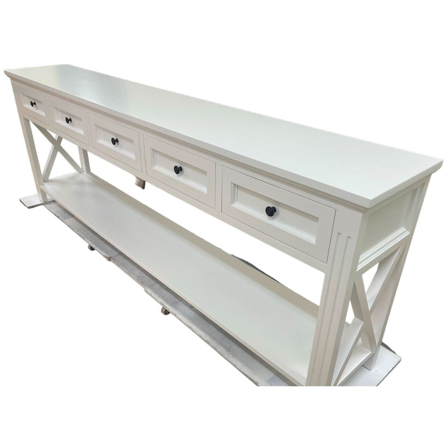 BRITTANY FRENCH PROVINCIAL CONSOLE TABLE /HALL TABLE 5 DRAWERS IN WHITE - MyChocolateWood