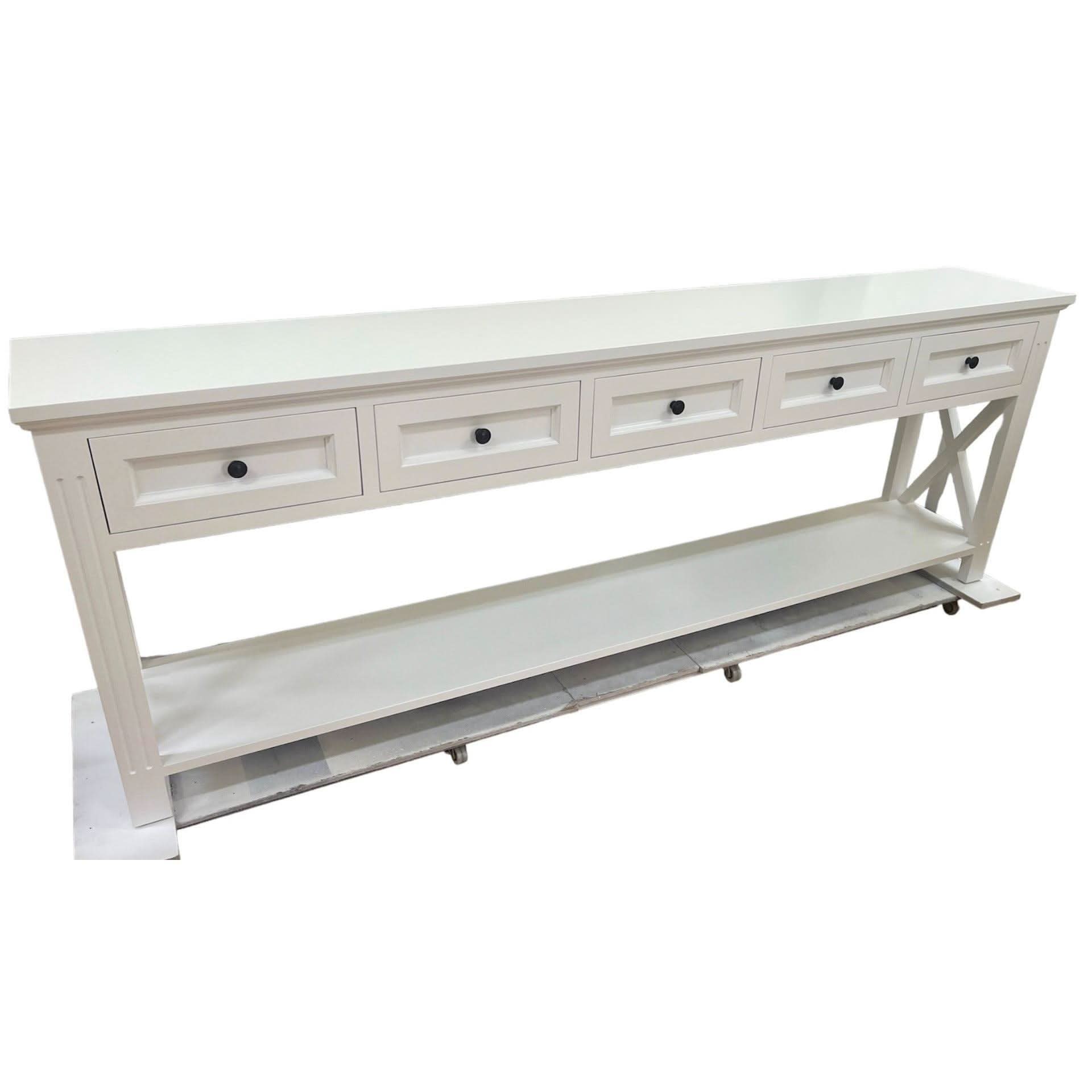 BRITTANY FRENCH PROVINCIAL CONSOLE TABLE /HALL TABLE 5 DRAWERS IN WHITE - MyChocolateWood