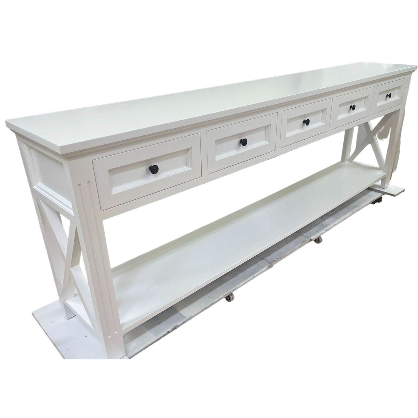 BRITTANY FRENCH PROVINCIAL CONSOLE TABLE /HALL TABLE 5 DRAWERS IN WHITE - MyChocolateWood
