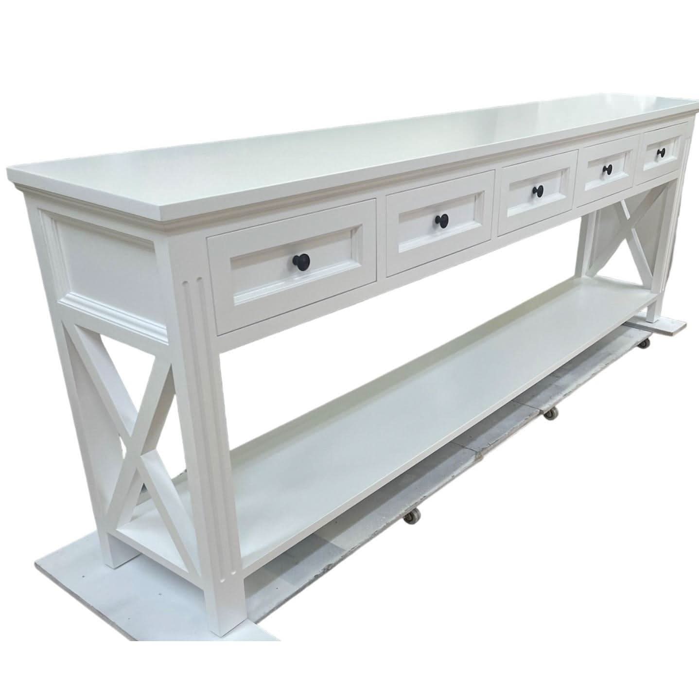 BRITTANY FRENCH PROVINCIAL CONSOLE TABLE /HALL TABLE 5 DRAWERS IN WHITE - MyChocolateWood