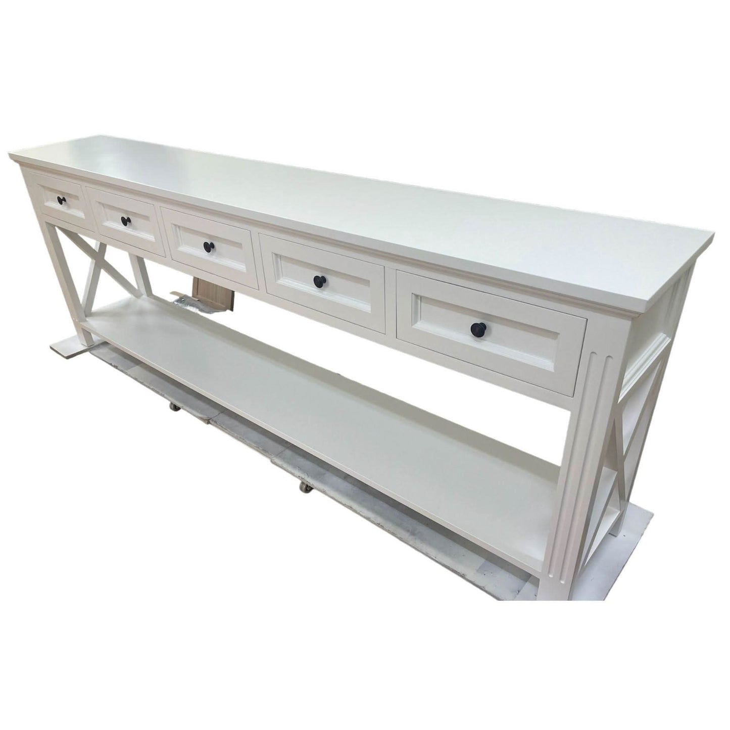 BRITTANY FRENCH PROVINCIAL CONSOLE TABLE /HALL TABLE 5 DRAWERS IN WHITE - MyChocolateWood