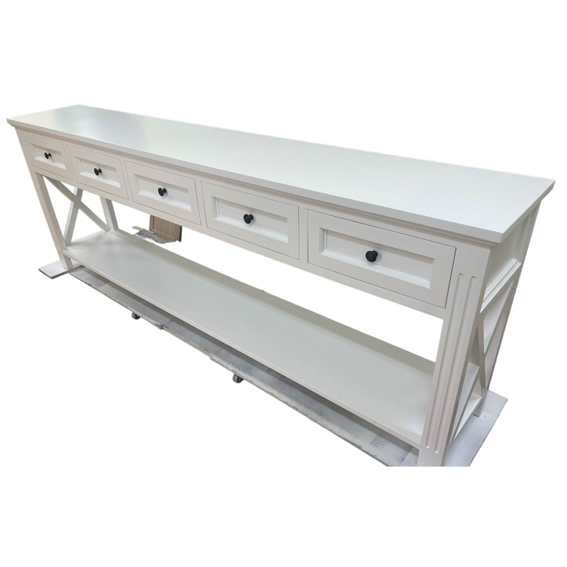 BRITTANY FRENCH PROVINCIAL CONSOLE TABLE /HALL TABLE 5 DRAWERS IN WHITE - MyChocolateWood
