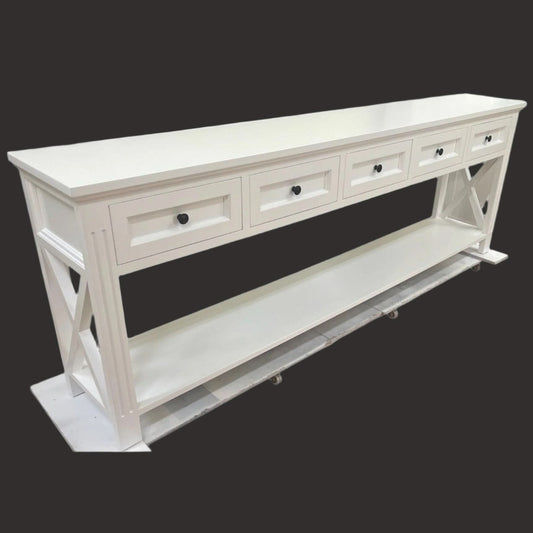 BRITTANY FRENCH PROVINCIAL CONSOLE TABLE /HALL TABLE 5 DRAWERS IN WHITE