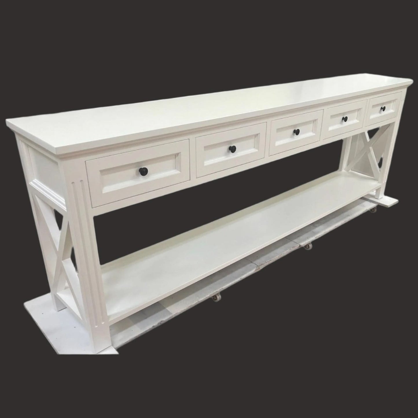 BRITTANY FRENCH PROVINCIAL CONSOLE TABLE /HALL TABLE 5 DRAWERS IN WHITE - MyChocolateWood