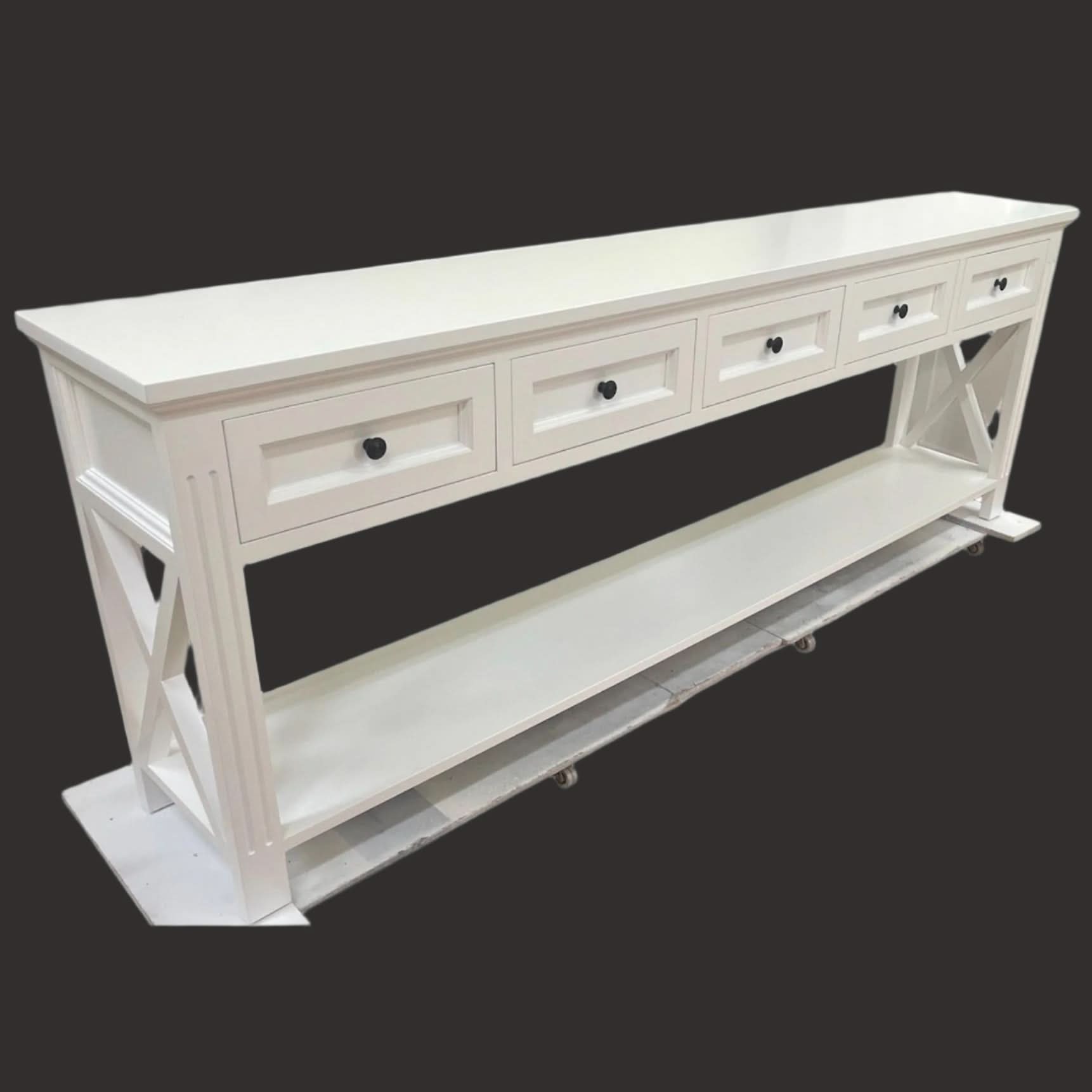 BRITTANY FRENCH PROVINCIAL CONSOLE TABLE /HALL TABLE 5 DRAWERS IN WHITE - MyChocolateWood