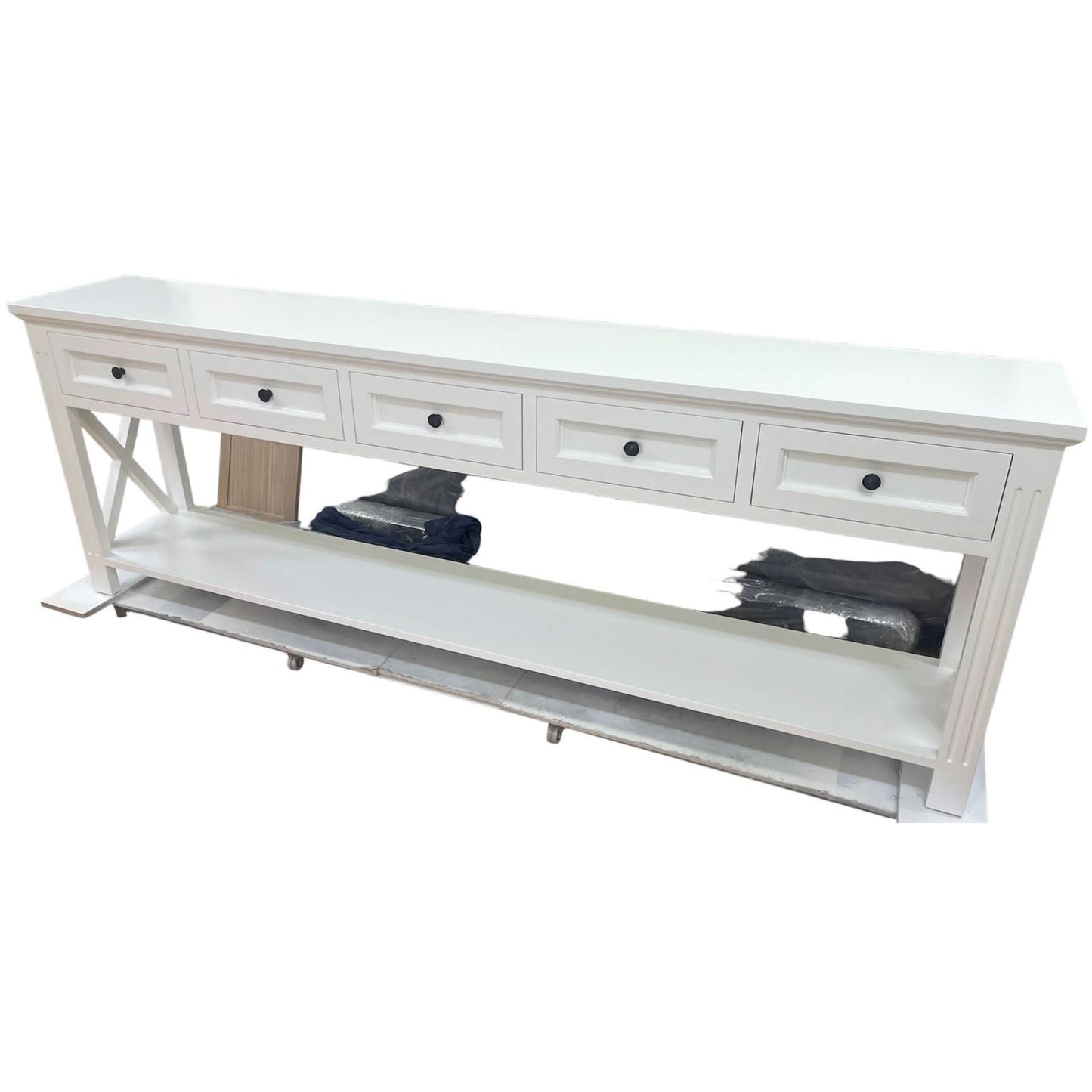 BRITTANY FRENCH PROVINCIAL CONSOLE TABLE /HALL TABLE 5 DRAWERS IN WHITE - MyChocolateWood