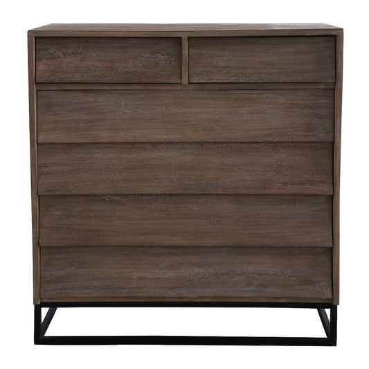 BROOKES SOLID MANGO WOOD 6-DRAWER TALLBOY/ CHEST OF 6 DRAWERS LIGHTEST WEATHERED TEAK FINISH