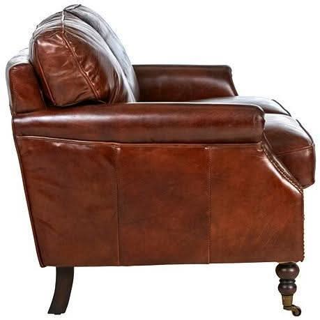 BUCKINGHAM AGED LEATHER 2-SEATER SOFA WITH BRASS STUD DETAILING - MyChocolateWood