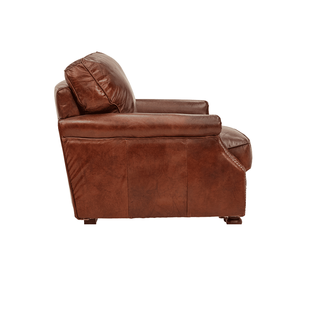 BUCKINGHAM AGED LEATHER ARMCHAIR WITH BRASS STUD DETAILING - MyChocolateWood