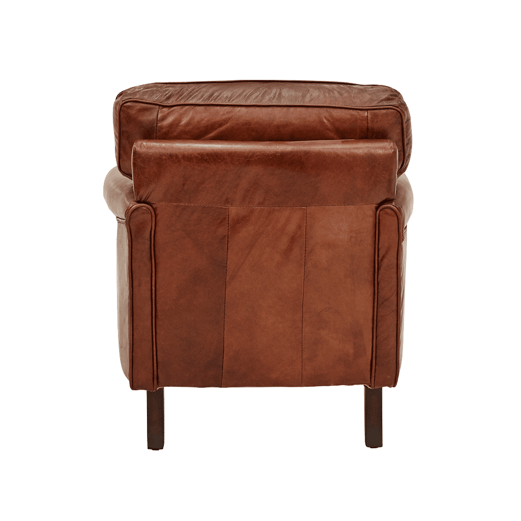 BUCKINGHAM AGED LEATHER ARMCHAIR WITH BRASS STUD DETAILING - MyChocolateWood