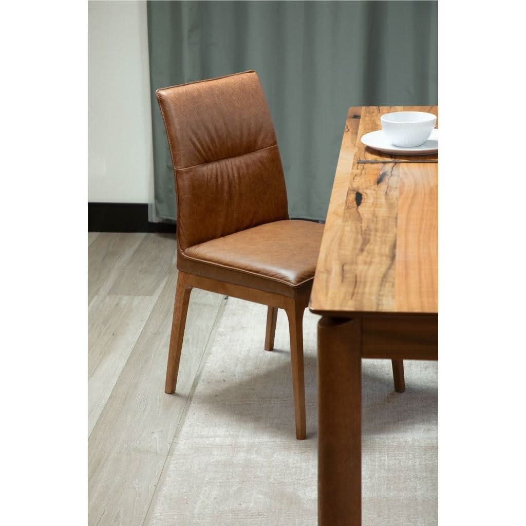 BUNGARRA 9 PIECE MARRI WOOD RECTANGULAR DINING TABLE SET 240CM + 8 BUNGARRA TOFFEE LEATHER DINING CHAIRS - MyChocolateWood