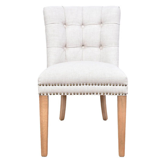 CALABRIA DOVE GREY LINEN FABRIC DINING CHAIR WITH BRIARSMOKE LEGS