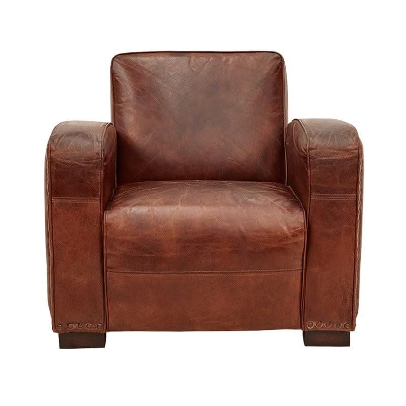 CAMBRIDGE CLUB AGED LEATHER ARMCHAIR IN VINTAGE BROWN- BOLD BRASS STUD DETAILING - MyChocolateWood