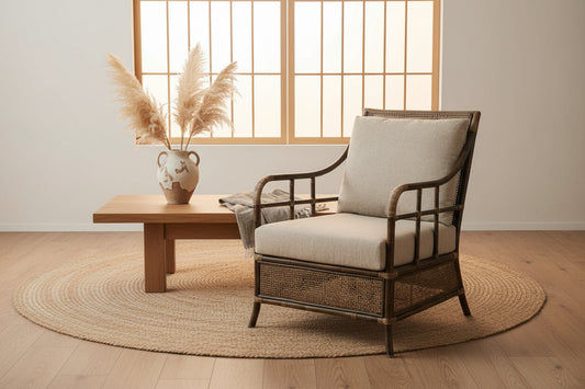 CAMINO RATTAN & MANGO ARMCHAIR LOUNGE CHAIR EASY CHAIR BLACK SHADOW - MyChocolateWood