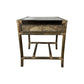 Camino rattan and mango wood side table with black shadow finish and glass top, stylish and modern for living room decor.