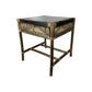 MyChocolateWood Camino rattan and mango wood side table with black shadow finish and glass top, modern lamp table design