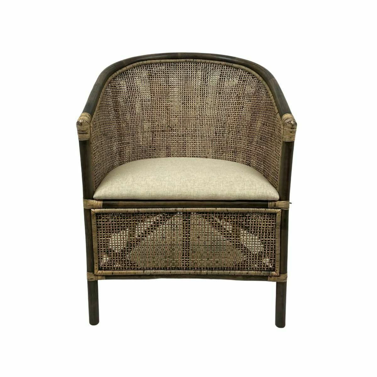 Black shadow Camino rattan and mango wood tub chair by MyChocolateWood, stylish armchair with a cozy lounge design.