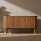 Solid teak sideboard with two doors in natural finish by MyChocolateWood, showcasing sleek wood grain and modern design.