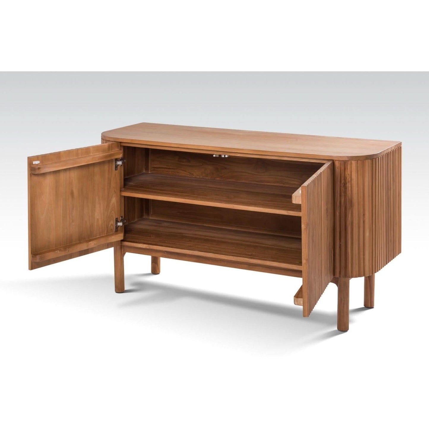 Natural teak sideboard with two doors by MyChocolateWood, featuring a sleek, solid wood finish and modern design.