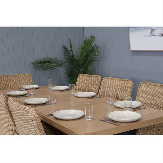 CAPELL 2400 9-PIECE OUTDOOR DINING SUITE WICKER ON ALUMINIUM FRAME TEAK LOOK CHARCOAL