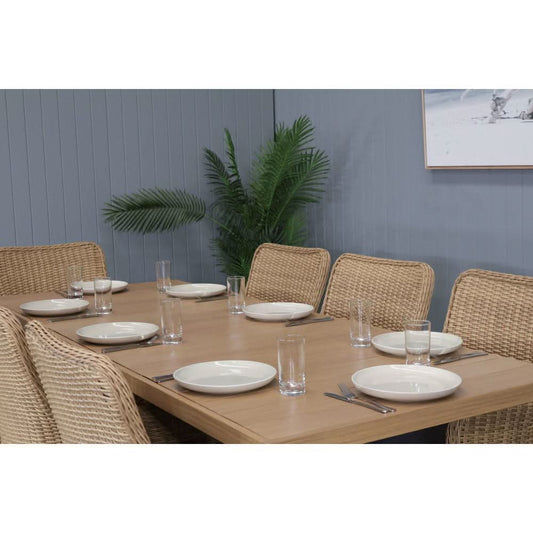 CAPELL 2400 9-PIECE OUTDOOR DINING SUITE WICKER ON ALUMINIUM FRAME TEAK LOOK CHARCOAL - MyChocolateWood