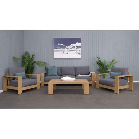 Hagen 4-Piece Outdoor Lounge Setting with Charcoal Cushions - Chocolate Wood