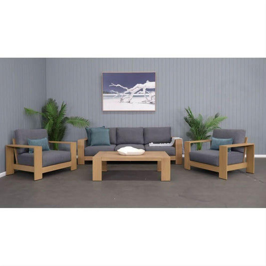 Hagen 4-Piece Outdoor Lounge Setting with Charcoal Cushions - Chocolate Wood