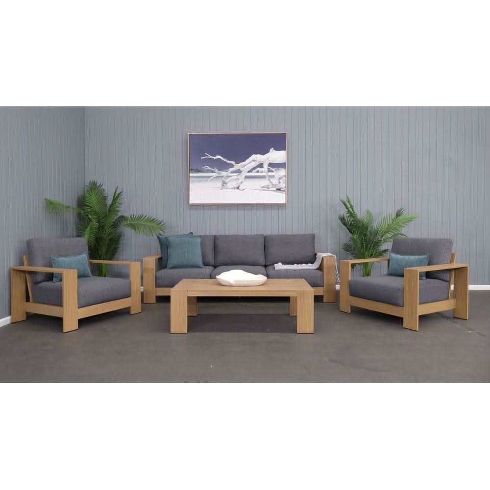 Hagen 4-Piece Outdoor Lounge Setting with Charcoal Cushions - Chocolate Wood