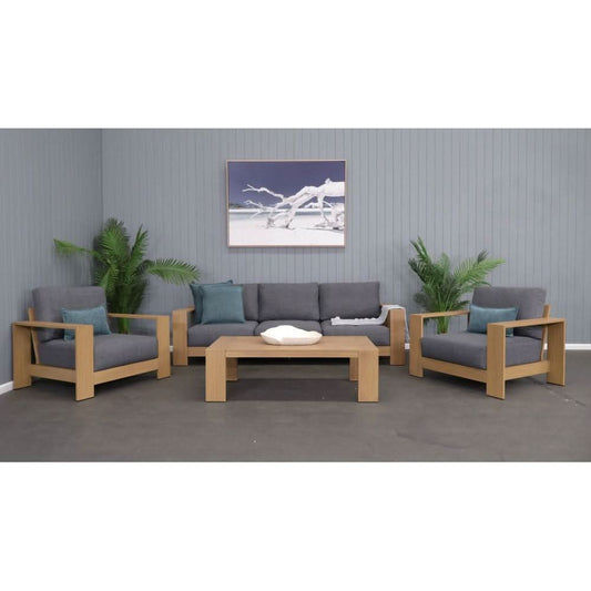 Hagen 4-Piece Outdoor Lounge Setting with Charcoal Cushions - Chocolate Wood