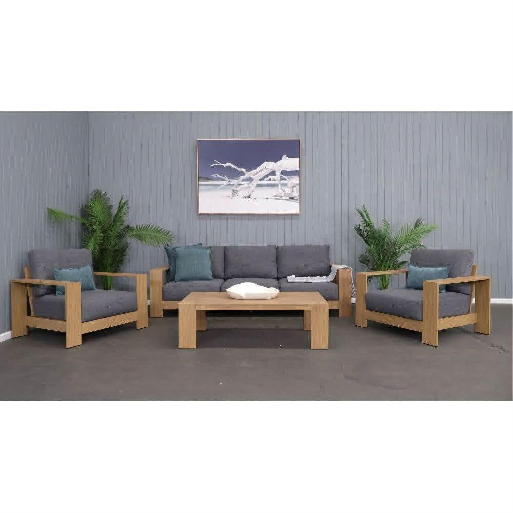 Hagen 4-Piece Outdoor Lounge Setting in Charcoal - Chocolate Wood