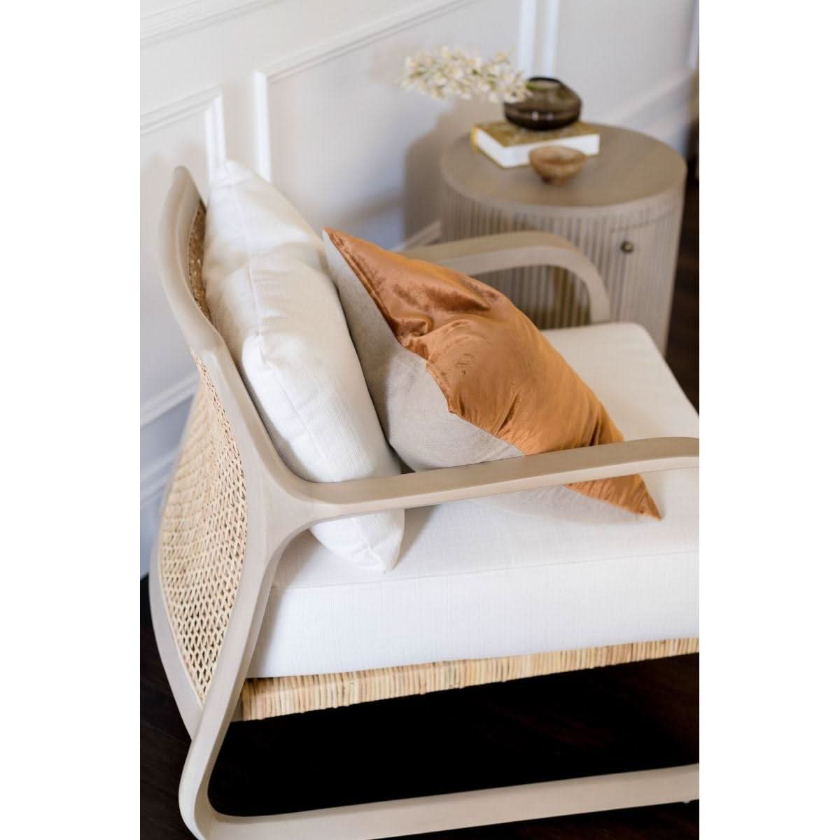 CARDENAS ARMCHAIR LOUNGE CHAIR MAHOGANY FRAME RATTAN BACK SANDBAR COLOUR - MyChocolateWood