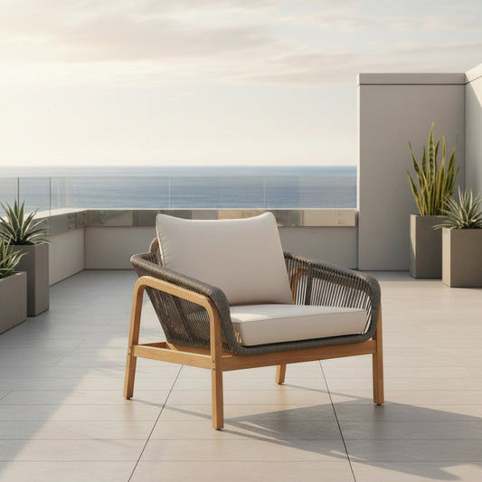 CARRERA ACACIA WOOD & ROPE SINGLE SEATER ARMCHAIR